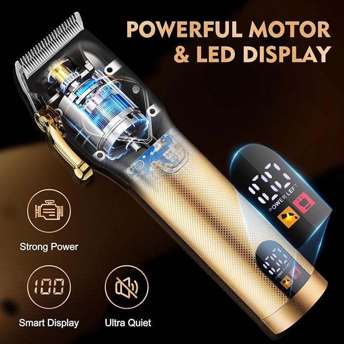 Suttik Hair Clippers for Men Professional, Cordless Beard Trimmer & Electric Shavers for Men, Mens Hair Clippers and Trimmer Kit for Barber with Case, Gold