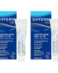 Differin Acne Treatment Gel, 60 Day Supply, Retinoid Treatment for Face with 0.1% Adapalene, Gentle Skin Care for Acne Prone Sensitive Skin, 15g Tube (Pack of 2) (Packaging May Vary)