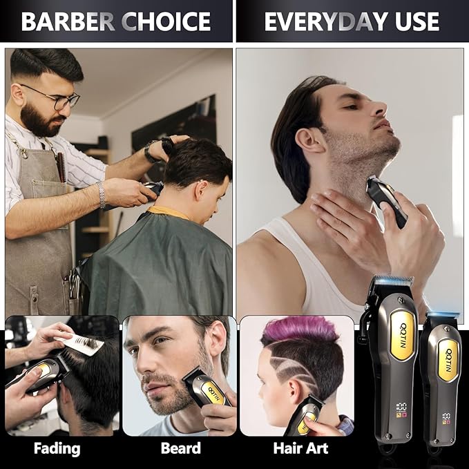 Hair Clippers for Men Professional - 7500RPM Cordless Clippers and Trimmers Set with Long Battery Life - USB-C Rechargeable Electric Hair Cutting Kit for at-Home Use (Silver)
