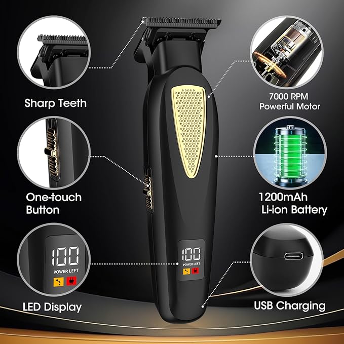 Zeuti Hair Clippers,Mens Beard Trimmer,Electric Razor for Men,Professional Hair Cutting Kit & Zero Gap T-Blade Trimmer & 7500 RPM Foil Shaver with LCD Display,Mens Gift