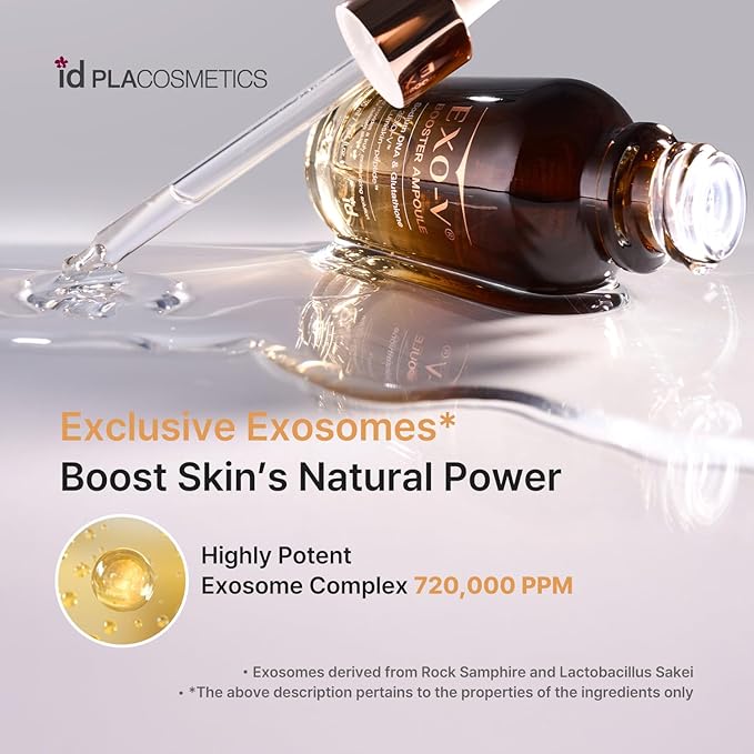 idplacosmetics EXO-V Booster Ampoule 1.01 fl.oz (30ml) – Exosome Serum (720,000 PPM) with PDRN & Glutathione, Korean Skincare Microneedling Serum, for Smoother-Looking Texture & Elasticity Support.