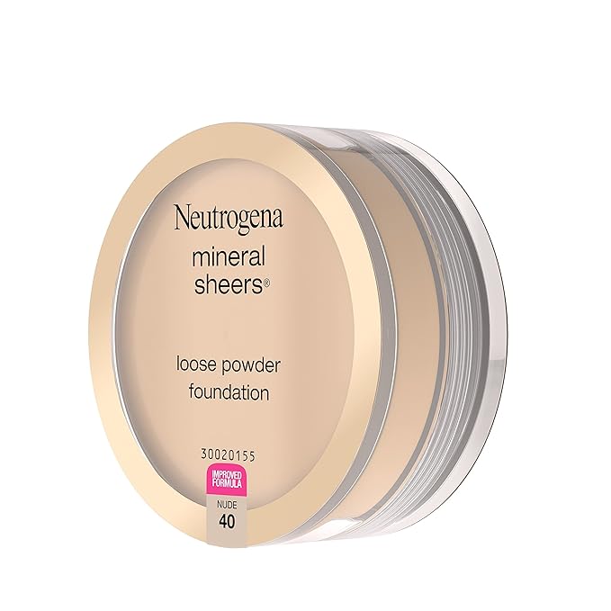 Neutrogena Mineral Sheers Lightweight Loose Powder Makeup Foundation with Vitamins A, C, & E, Sheer to Medium Buildable Coverage, Skin Tone Enhancer, Face Redness Reducer, Nude 40,.19 oz (Pack of 2)