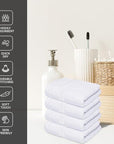 Infinitee Xclusives Luxury Wash Cloths for Showering [13x13] – 100% Cotton Washcloths [Pack of 4], Soft and Absorbent Face Towels for Bathroom Wash Clothes, Gym, and Spa (Brilliant White)