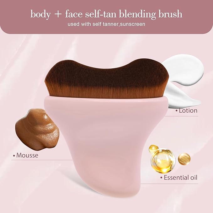 Self Tanner Brush - Kabuki Brush Body Leg Makeup Brush for Self Tanning Gel Tanning Lotion,Sunscreen - Self Tanning Mitt Bronzer Brush for Face Body Self Tan (Pink)