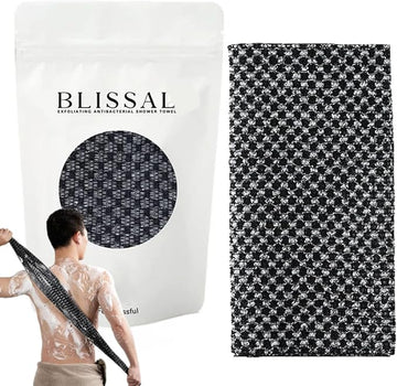 Blissal Exfoliating Shower Towel - Long Washcloth Back Body Scrubber for Men & Women (Black)