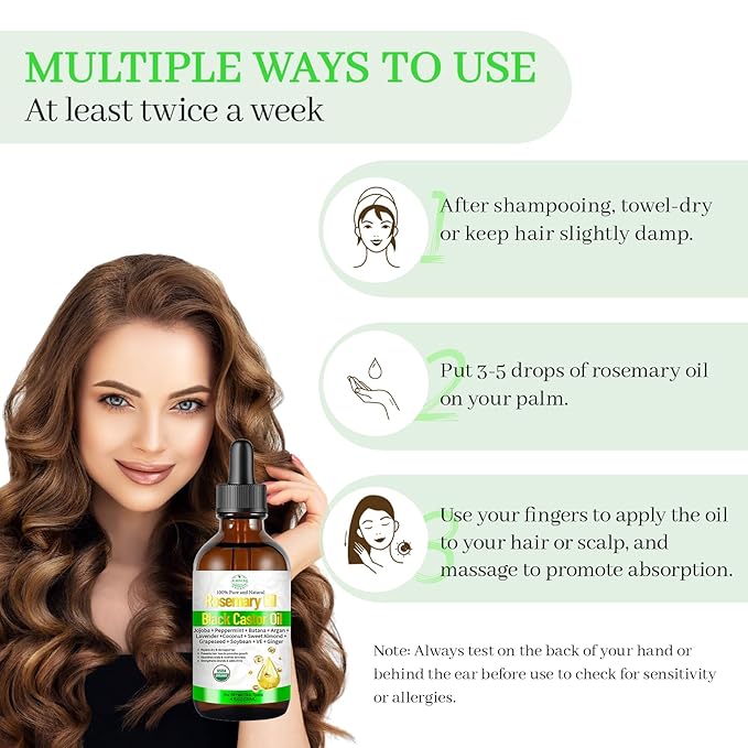 Rosemary & Castor Hair Growth Oil – USDA Certified Organic Cold Pressed Blend Castor oil for Thicker, Fuller Hair, Soothe Itchy Scalp & Repair Damaged Hair – 4 fl oz