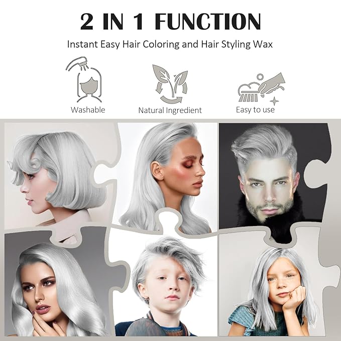 Temporary Silver White Hair Spray Color Wax 4.23 oz, Instant Natural Hairstyle Cream Dye, Disposable Coloring Mud for Men Women, Washable Styling Pomades, Party Cosplay DIY Halloween