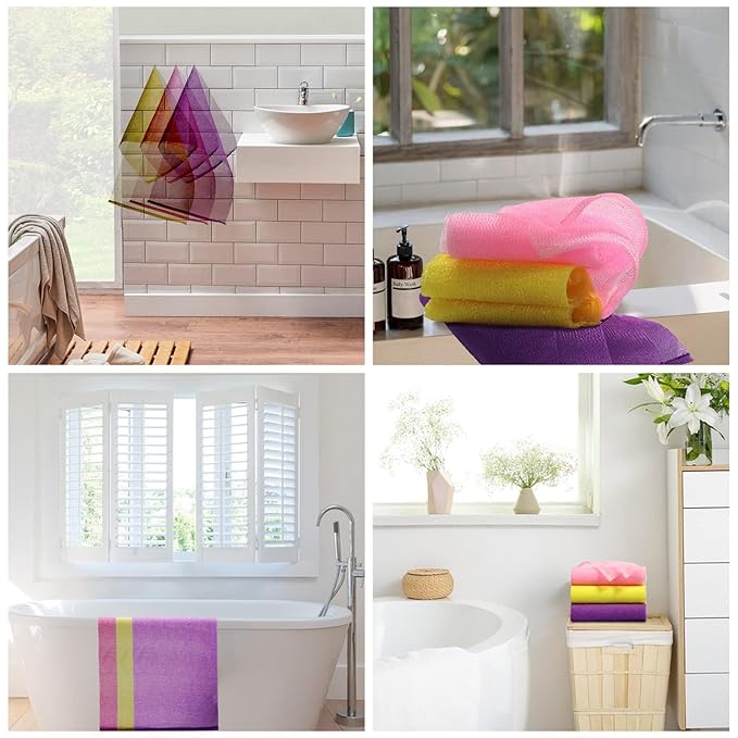 3 Pieces Exfoliating Washcloth Shower Towel African Net Sponge Japanese Wash Cloth Face Exfoliating Sponge Loofah Exfoliating Body Scrubber for Body Exfoliation