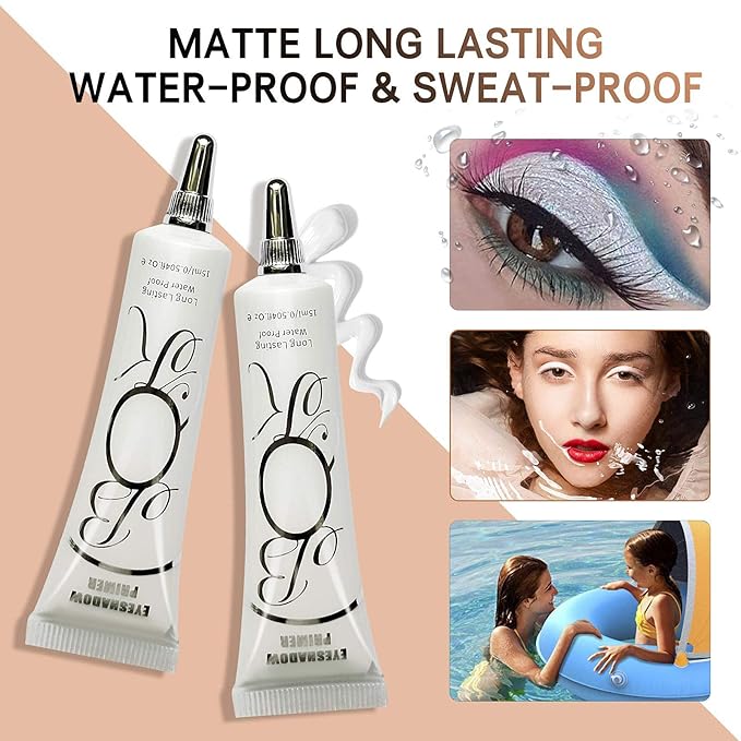2 Pack Matte Eyeshadow Primer for Oily Lids White Eyeshadow No Crease Eye Primer Makeup Eyeshadow Base Waterproof & Smudge-proof & Long Lasting Cream Liquid Eye-shadow for All Shadows (Set A)