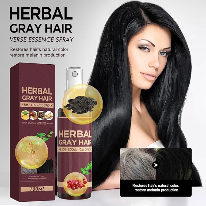 Herbal Gray Hair Spray, Gray Hair Verse Hair Darkening Conditioner Spray, Reverse Grey Hair Coloring Essence for 4 Weeks Gradual Results, 100ML