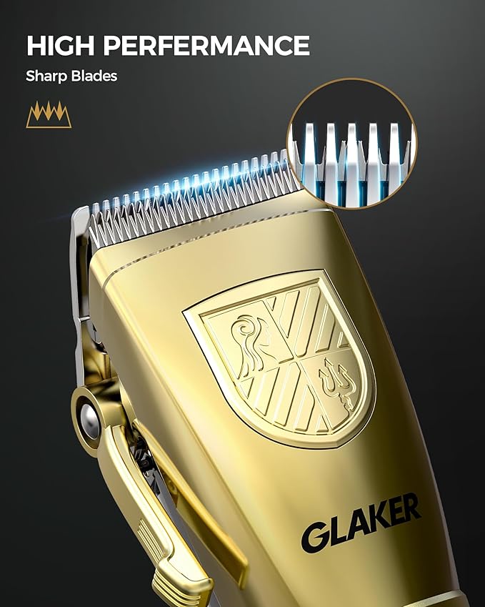 GLAKER Hair Clippers for Men,Professional Mens Hair Clippers Cordless Clippers for Hair Cutting, Hair Clippers and Hair Trimmer Kit Zero Gap Trimmer with LED Display 15 Guide Combs