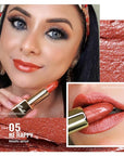 Oulac Coral Orange Lipstick for Women with Metallic 3D Shine Lightweight Hydrating Formula, High Impact Lip Color, Vegan Beauty, Full Coverage Lip Makeup, Christmas Gifts for Women, Be Happy(05)