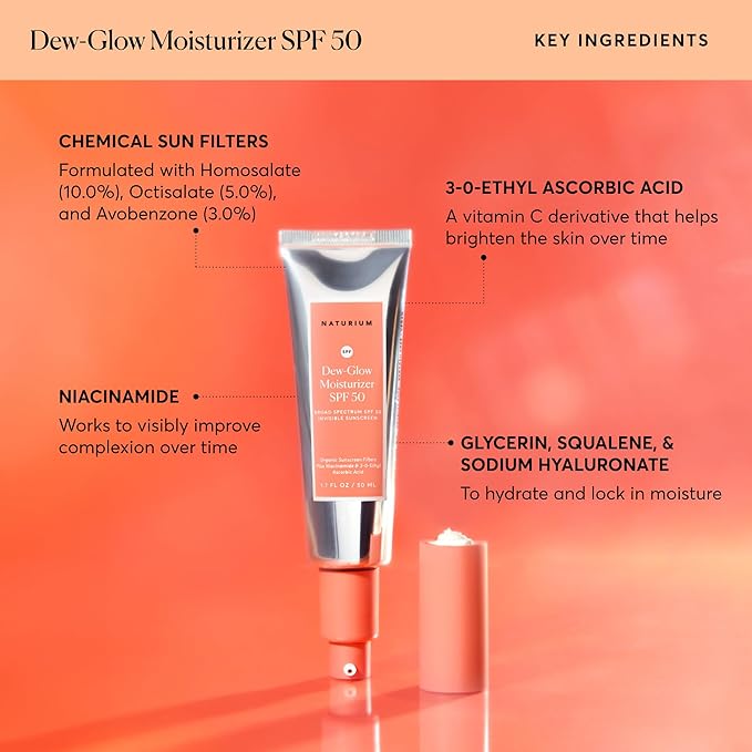 Naturium Dew-Glow Moisturizer SPF 50 PA++++, Daily Moisturizing Sunscreen & Face Primer, Skin Protector with Dewy Finish, 1.7 oz