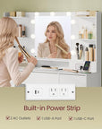 VASAGLE Kailyn Collection - Vanity Desk with Mirror and 9 LED Bulbs, Vanity Makeup Table with Power Outlets, Dressing Table with 2 Cabinets, for Bedroom, Cloud White URDT142WB01S