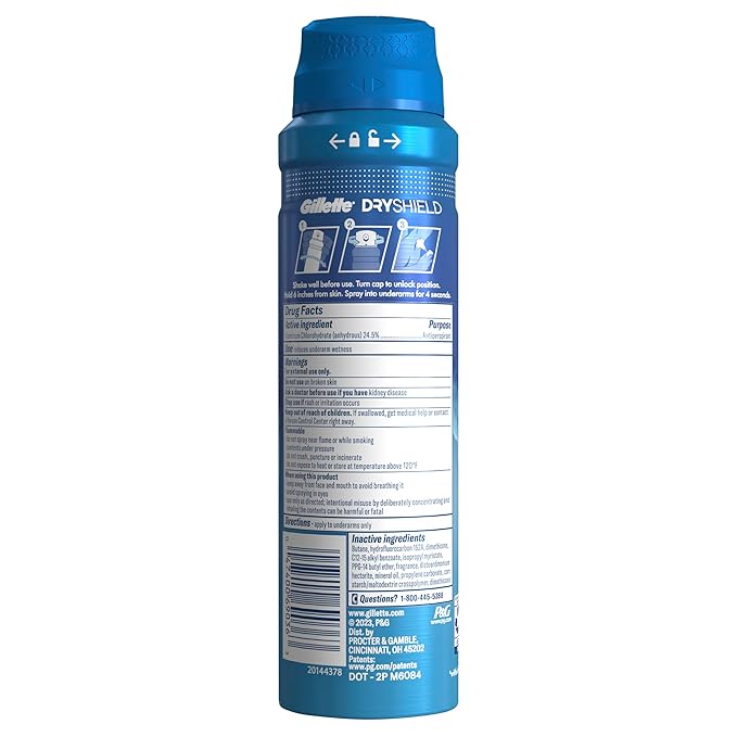 Gillette Dry Spray Antiperspirant and Deodorant for Men, 24/7 Sweat & Odor Protection, Anti-White Mark Technology, Arctic Ice Scent, 4.3 oz (Pack of 3)