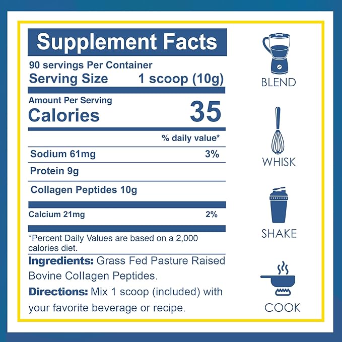 Zammex Collagen Peptides Powder, 90 Servings, Unflavored Instant Powdered, Pure Hydrolyzed Collagen Protein Powder (Type I, III) 100% Grass Fed, Paleo & Keto, Non-GMO, for Skin Hair Nail Joint