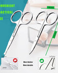 Facial Hair Small Grooming Scissors For Men Women - Eyebrow, Nose Hair, Mustache, Beard, Eyelashes, Ear Trimming Kit - Curved and Rounded Safety Tip Clippers For Hair Cutting - 2PCS Silver