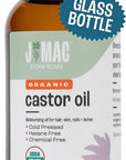J MAC BOTANICALS Organic Castor Oil Cold Pressed (Glass Bottle, 4 oz, NO DROPPER), pure hexane free castor oil for face, skin, eyelashes