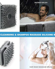 Silicone Body Scrubber Men, Dual-Sided Design Exfoliating Body Brush Buffer Scrubber and Scalp Massager, Shower Scrubber for Body, Silicone Loofah, Ergonomic No-Slip, Easy to Clean (Grey)