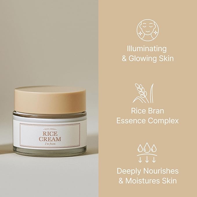 I'm from Rice Cream 1.76 Ounce, Rice Bran Essence with Ceramide, Glowing Look, Improves Moisture Skin Barrier, Deep Nourishment, Smooths and Evens Skin Tone, K-Beauty