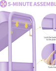 TOOLF 4-Tier Metal Rolling Cart with Wheels, Storage Utility Organizer Cart for Kitchen, Bathroom, Office, Baby Essentials & Makeup - Lockable Casters, Easy Assembly, Large Capacity, Purple