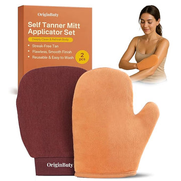 2 Pack Self Tanner Applicator Mitt Kit, With Exfoliating Gloves, Thick Waterproof Inner Layer Durable, Washable Reusable,Tanning Mitt, Tanning Mitts Self Tanner, Self Tan Glove Applicator
