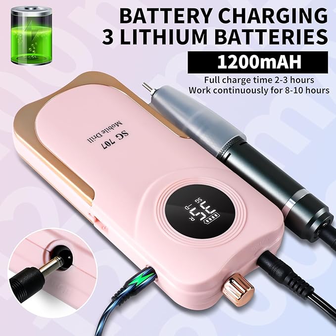 Portable Electric Nail Drill Cordless,35000 RPM Electric Nail File with Holder,Rechargeable Nail Drill E Filer for Nails,Electric Nail Buffer Nail Filer Electric Tool for Women (Pink)