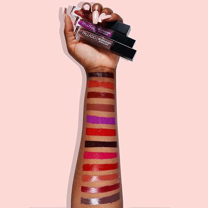 Palladio 4 Ever + Ever Intense Lip Paint, Liquid Lipstick, High Pigmented Lip Gloss, High Shine Vinyl Finish, Rich Color Coverage, Moisturizes Lips, Doe Foot Wand Applicator, Eternal