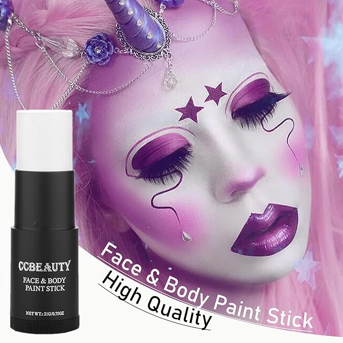 CCbeauty Clown White Face Paint Stick, Face Painting Kit, White Cream SFX Makeup Foundation, Professional Body Paint for Halloween Cosplay Costume Party，Skeleton Joker Mime Special Effects Makeup