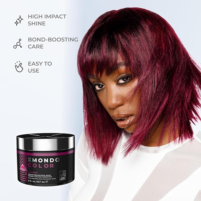 XMONDO Color Garnet Mask – Semi-Permanent Burgundy Dye with Bond Booster & Hyaluronic Acid, 8 oz