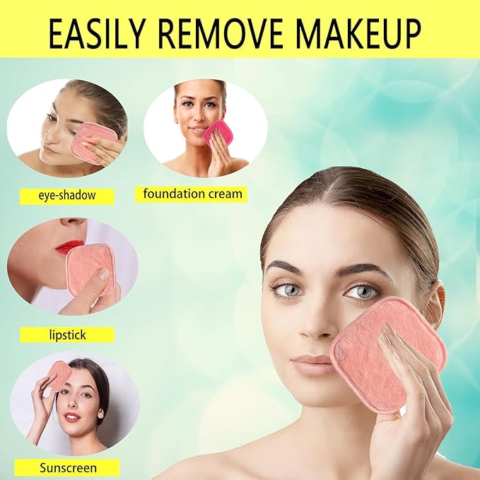Makeup Remover Cloths for Face, Eye, Lips - Reusable Makeup Remover Pads Soft Microfiber Facial Cleansing Cloths 5 x 5 inch 6 Pack (Coral)