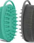 2 Pack Silicone Body Scrubber, Loofah Double-Sided Body Brush,Shower Scrubber and Scalp Massager Shampoo Brush for Sensitive Kids Women Men All Kinds of Skin (Green & Gray)