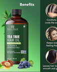Botanic Hearth 100% Pure Tea Tree Oil For Hair Growth | Infused with Jojoba & Grapeseed Oils | Hair Oil Repairs Dry Damaged Hair, Strengthening, Healthier - Hair Tonic, 2.0 fl oz
