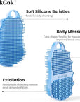 Silicone Body Scrubber Silver-Infused Dual-Sided 3-in-1 for Shower, Body Cleaning+Massage+Exfoliator Body Brush Buffer for Men and Women, Silicone Loofah, Non-Slip Handle (Sky Blue)