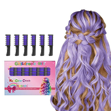 New Hair Chalk Comb Temporary Bright Hair Color Dye for Girls Kids, Washable Hair Chalk for Girls Age 4 5 6 7 8 9 10 New Year Birthday Cosplay DIY Halloween, Christmas（Purple)