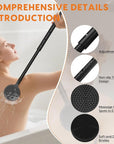 Silicone Back Scrubber for Shower with 24 inch Adjustable Handle, Double Sided Shower Brush for Exfoliating and Massage
