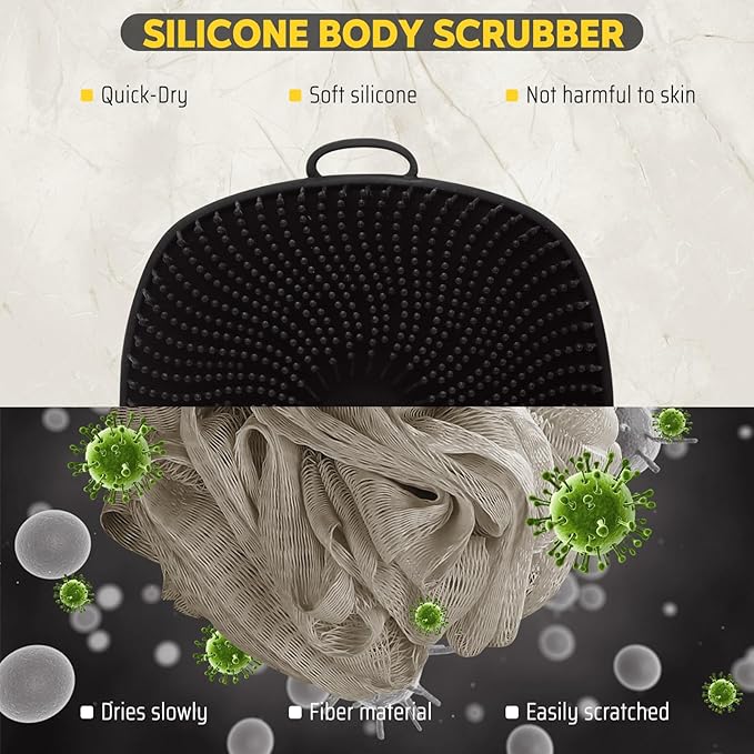 VWMYQ Silicone Body Scrubber, Silicone Loofah New Upgrade Richer Foam and Effective Cleaning, Ergonomic No-Slip Handle, Long-Lasting & Easy to Clean