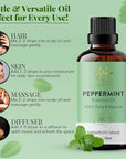 Peppermint Oil | 100% Pure and Undiluted | Therapeutic Grade Aromatherapy Essential Oil Peppermint | for Hair Skin & Diffuser | 3.38 fl. Oz