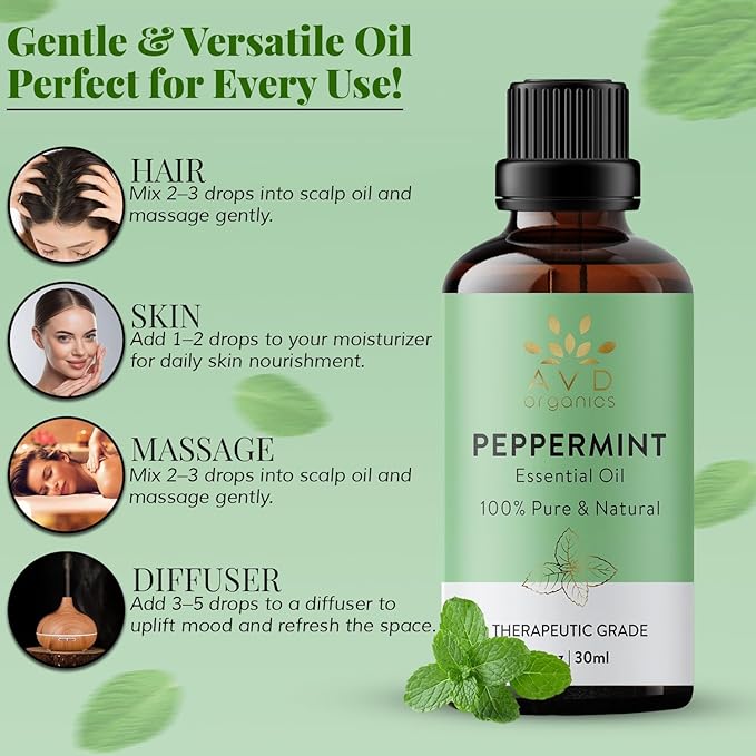 Peppermint Oil | 100% Pure and Undiluted | Therapeutic Grade Aromatherapy Essential Oil Peppermint | for Hair Skin & Diffuser | 3.38 fl. Oz