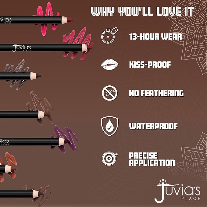 Juvia's Place Long Wear Lip Pencil – Espresso – Waterproof & Kiss-proof, Long Lasting Lip Liner, Smooth Makeup Application - Soft Matte Finish Base for Lipstick - 13 Hours of Wear for Everyday Use