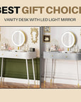 WinZo 40" Vanity Desk with Mirror and Lights, Small Makeup Vanity Table with 2 Storage Drawers and Charging Station, 3 Color Touch Screen Stylish Dressing Table for Small Spaces & Bedroom, Gray
