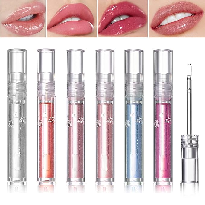 Lip Glow Oil Moisturizing Lip Balm,Plump Lip Gloss Lip Care Clear Lip Oil Tinted,Hydrating Lip Glow Oil Gloss Transparent Plumping Glass Lip Glow Oil Fresh Texture,Set of 6