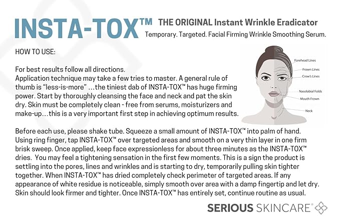 Serious Skincare INSTA-TOX Instant Wrinkle Smoothing Serum - Improves appearance of Fine Lines & Wrinkles - Temporary Skin Tightener - Instant Line Filler - Two .75 Fl Oz Tubes (2Pack)