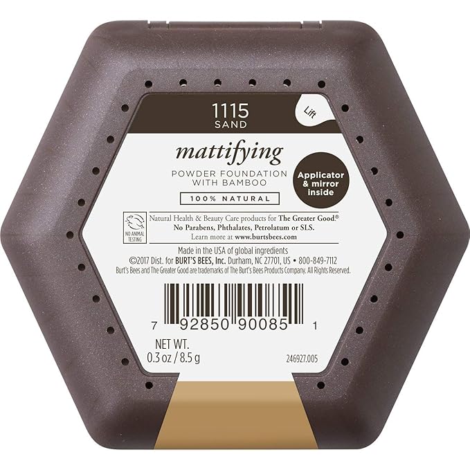 Burt's Bees 100% Natural Origin Mattifying Powder Foundation, Sand, 0.3 Ounce, Packaging May Vary