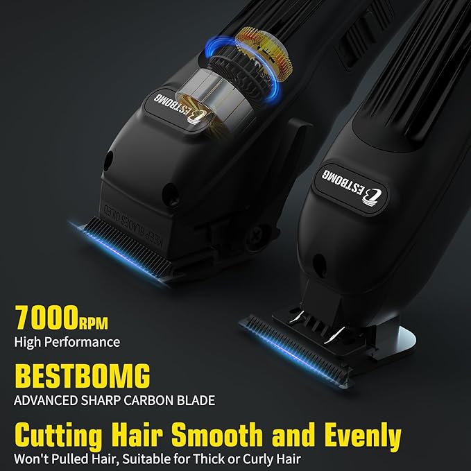 BESTBOMG® Hair Clippers for Men, Professional Hair Clippers, Beard Trimmer& Rechargeable Shaver Set, Metal T-Blade, LED Display, Barber Hair Cutting Kit for Men Grooming & Gifts, BS-808A (Black)