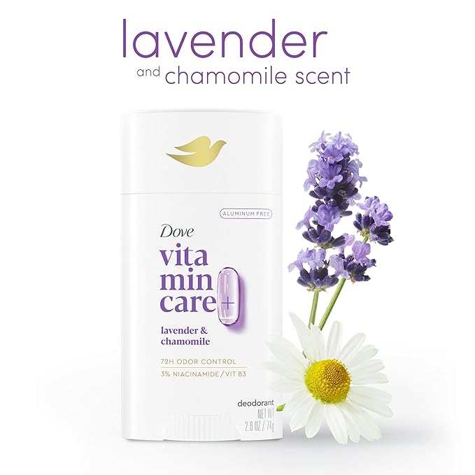 Dove VitaminCare+ Aluminum Free Deodorant Stick for 72H Odor Protection Lavender & Chamomile Breathable Deodorant for Women 2.6 oz