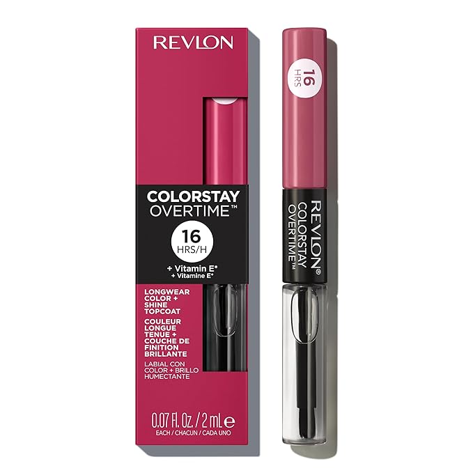Revlon Liquid Lipstick with Clear Lip Gloss, ColorStay Overtime Lipcolor, Dual Ended with Vitamin E, 220 Unlimited Mulberry, 0.07 Fl Oz