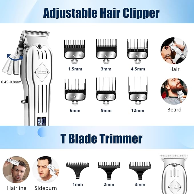 Professional Hair Clippers and Trimmer Set, Beard Trimmer & Foil Shaver & Nose Trimmer Kit for Men, Cordless Mens Clippers and Grooming Kit for Hair Cutting, Beard Styling, Home, Barber