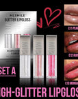 3 PCS Glitter Lip Gloss Set, Hydrating Nourishing Sparkling Plumping Lip Oil, Long Lasting Glossy Lip Balm Lip Care, Transparent Moisturizing No-Sticky Lip Gloss
