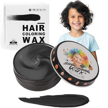 Temporary Black Hair Color Wax for Kids, Washable Colored Hair Styling Mud, Women Men Style Dye for Girls Boys Teens, Instant Hair Coloring Gel Cream for DIY Cosplay Halloween Children's Day
